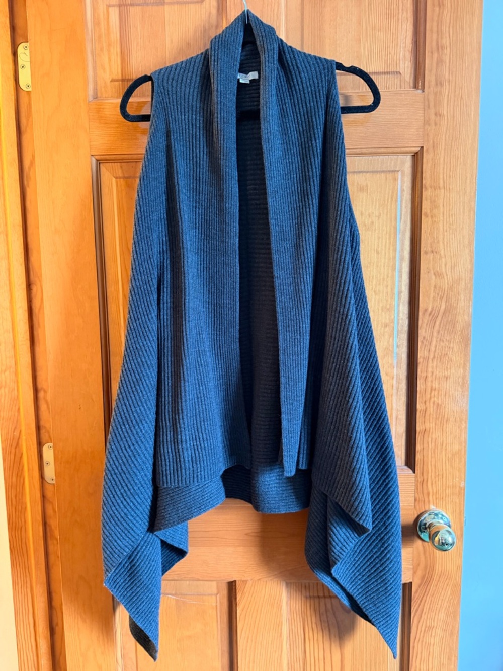LOFT Charcoal Ribbed Open-Front Draped Sweater Vest One Size BNWOT